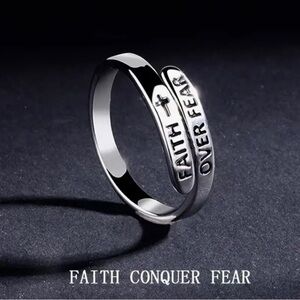 Faith Over Fear Ring - Stylish Open-Finger Design Silver plated adjustable ring